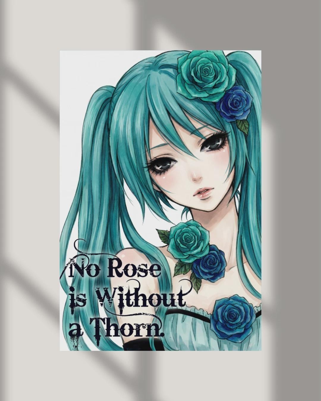 Hatsune Miku Teto Kasane Love Roses Y2K Frutiger Aero Anime Poster Print