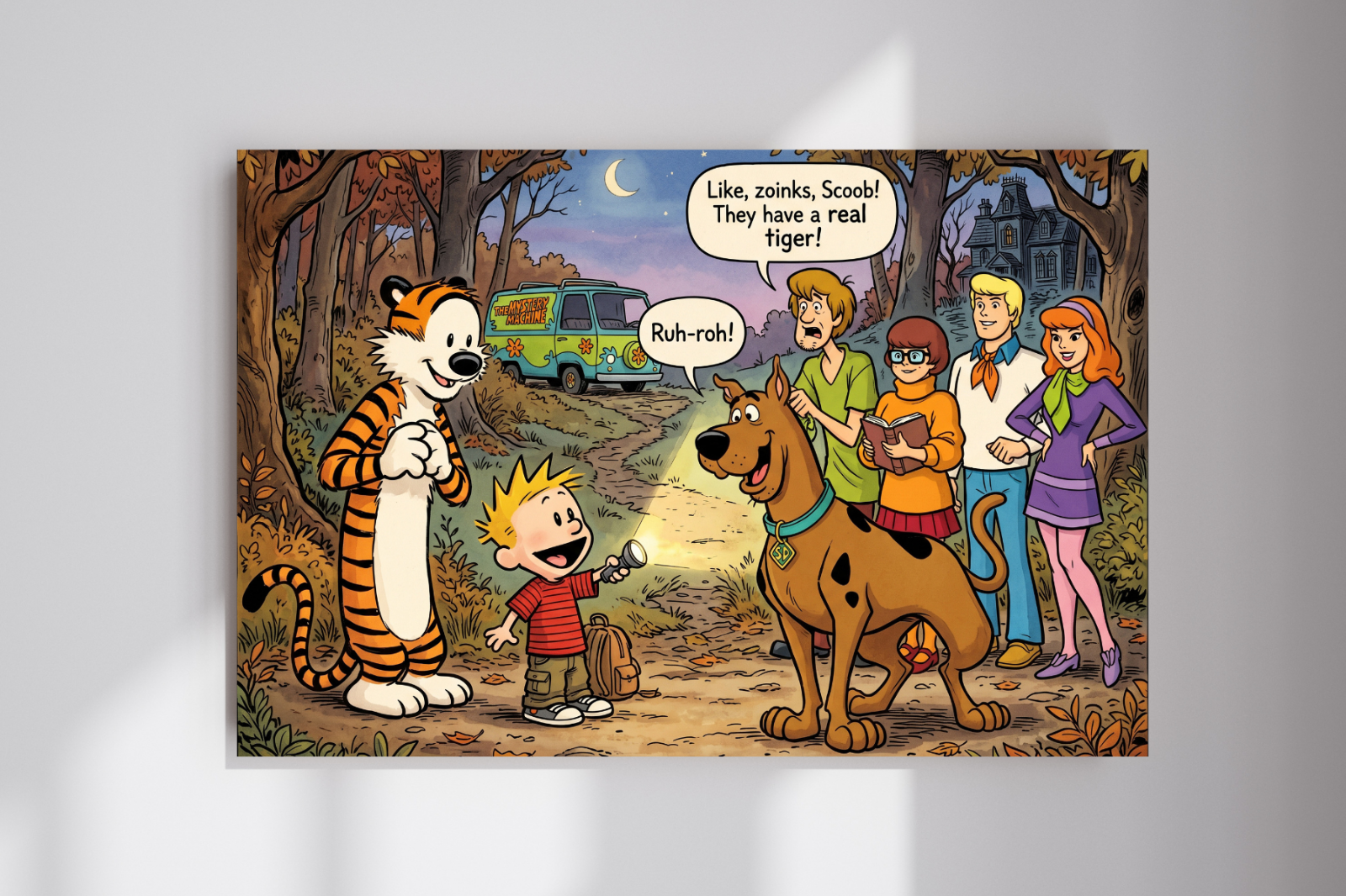 Calvin and Hobbes Meet Scooby Doo Mystery Inc Wall Poster Print