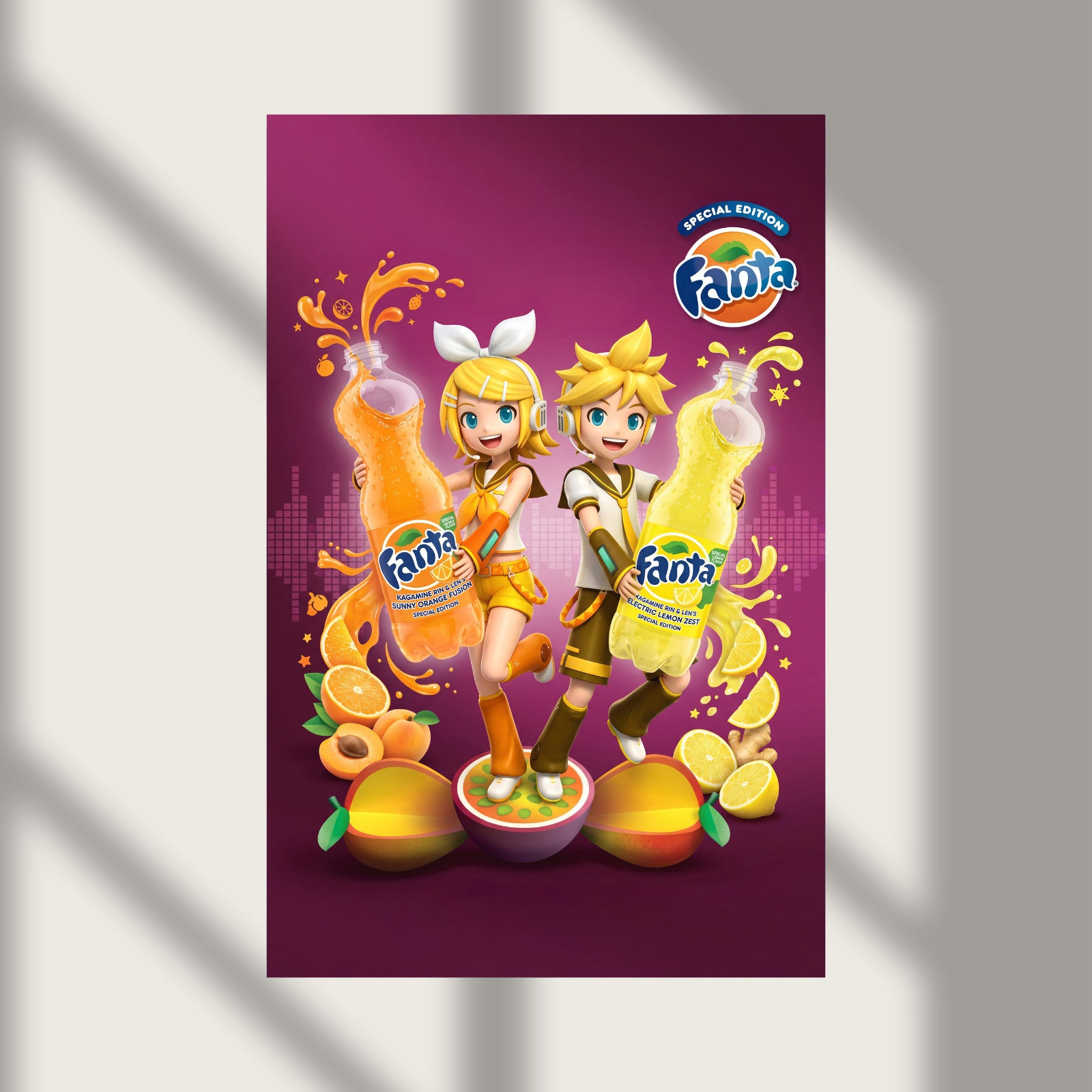 Kagamine Rin Len Fanta Soda 3D Anime Vocaloid Wall Poster Photo Print