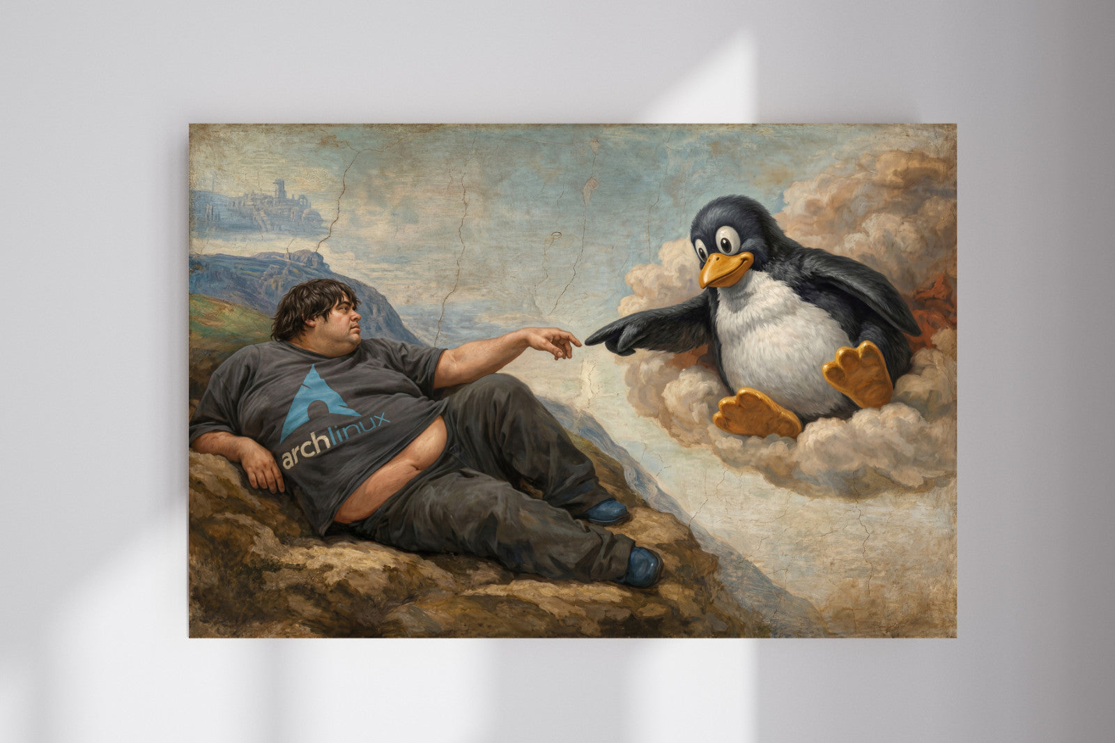 Arch Linux Creation of Adam Tux Penguin Renaissance Poster Photo Print