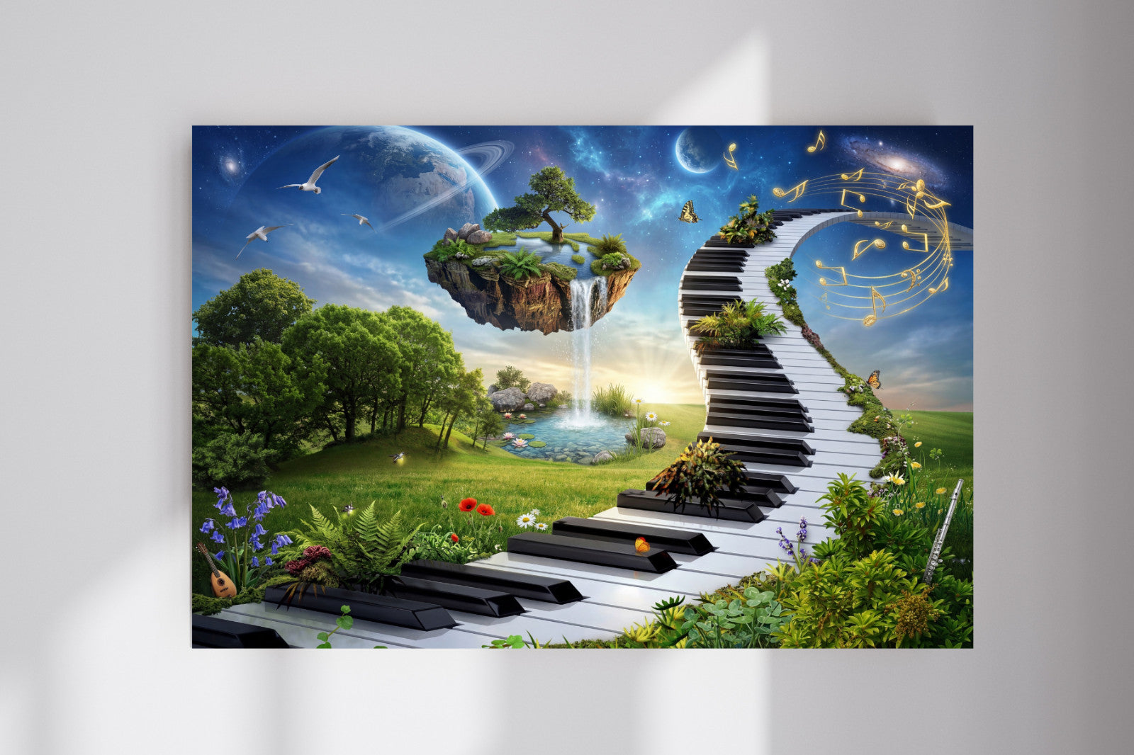 Frutiger Aero Dreamy Piano Surreal Fantasy Landscape Poster Photo Print