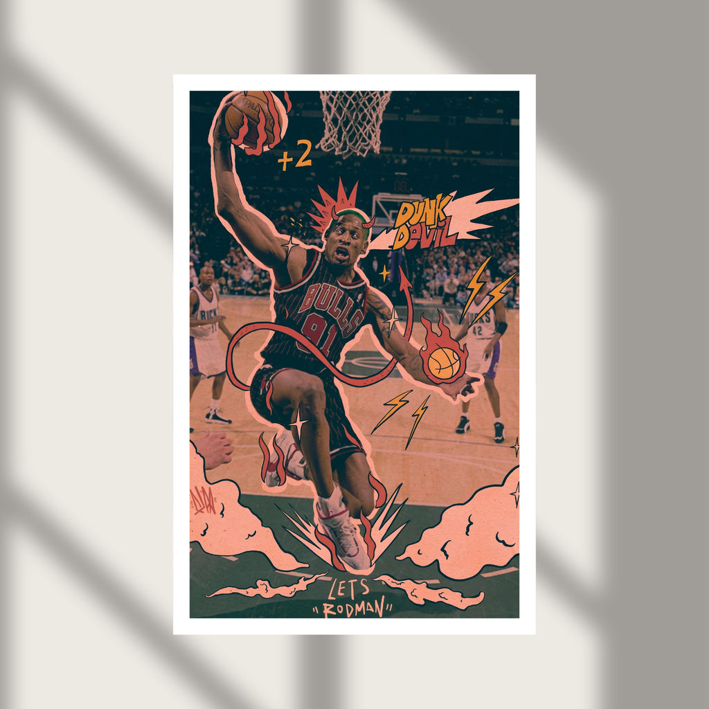 Basketball Chicago Bulls Rodman Dunk Devil Poster Photo Print