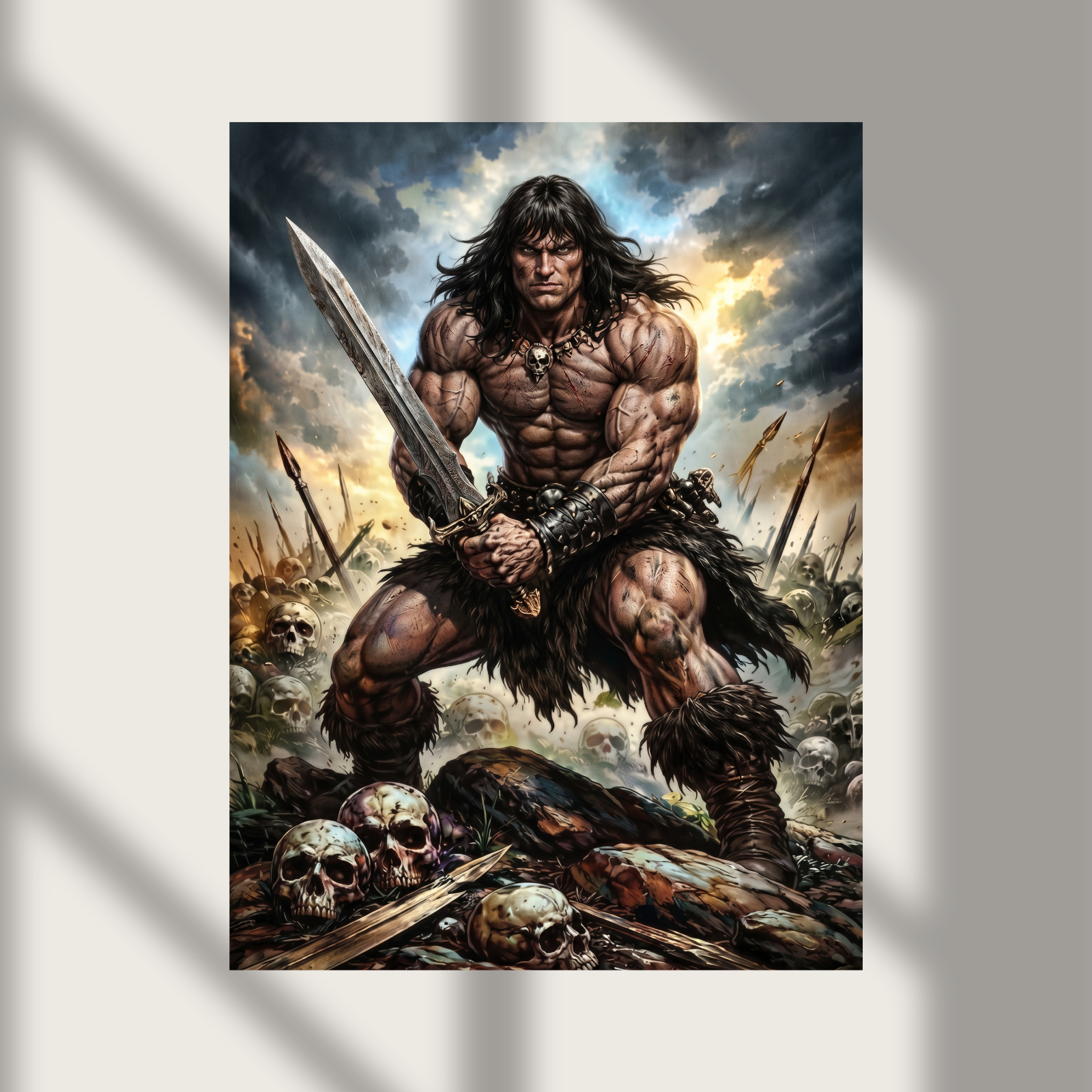 Conan The Barbarian Epic Battle Skulls Sword & Sorcery Dark Fantasy Poster Print