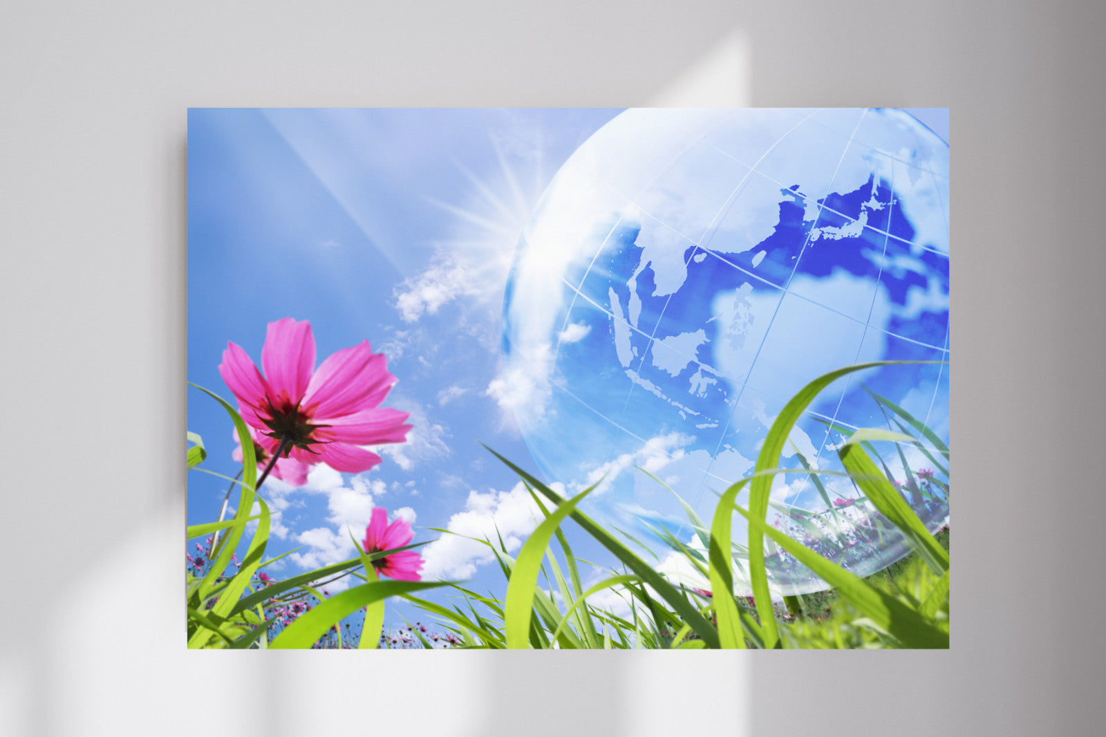 Frutiger Aero Crystal Skies Pink Flowers Y2K Wall Poster Photo Print