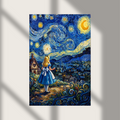 Alice in Wonderland Starry Night Van Gogh Painting Poster Photo Print