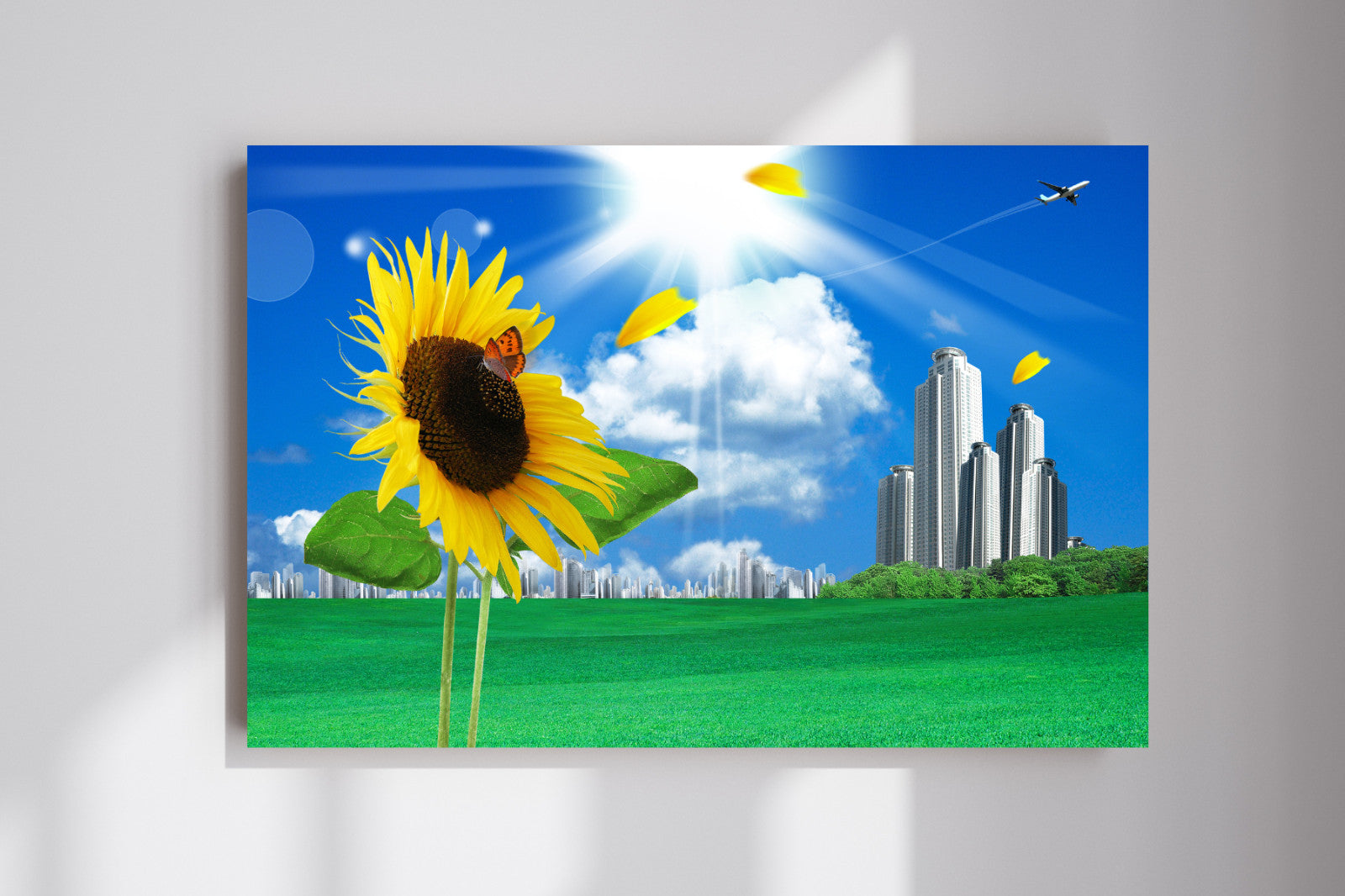 Frutiger Aero Sunflower Summer City Skyline Y2K Calm Relaxing Poster Print