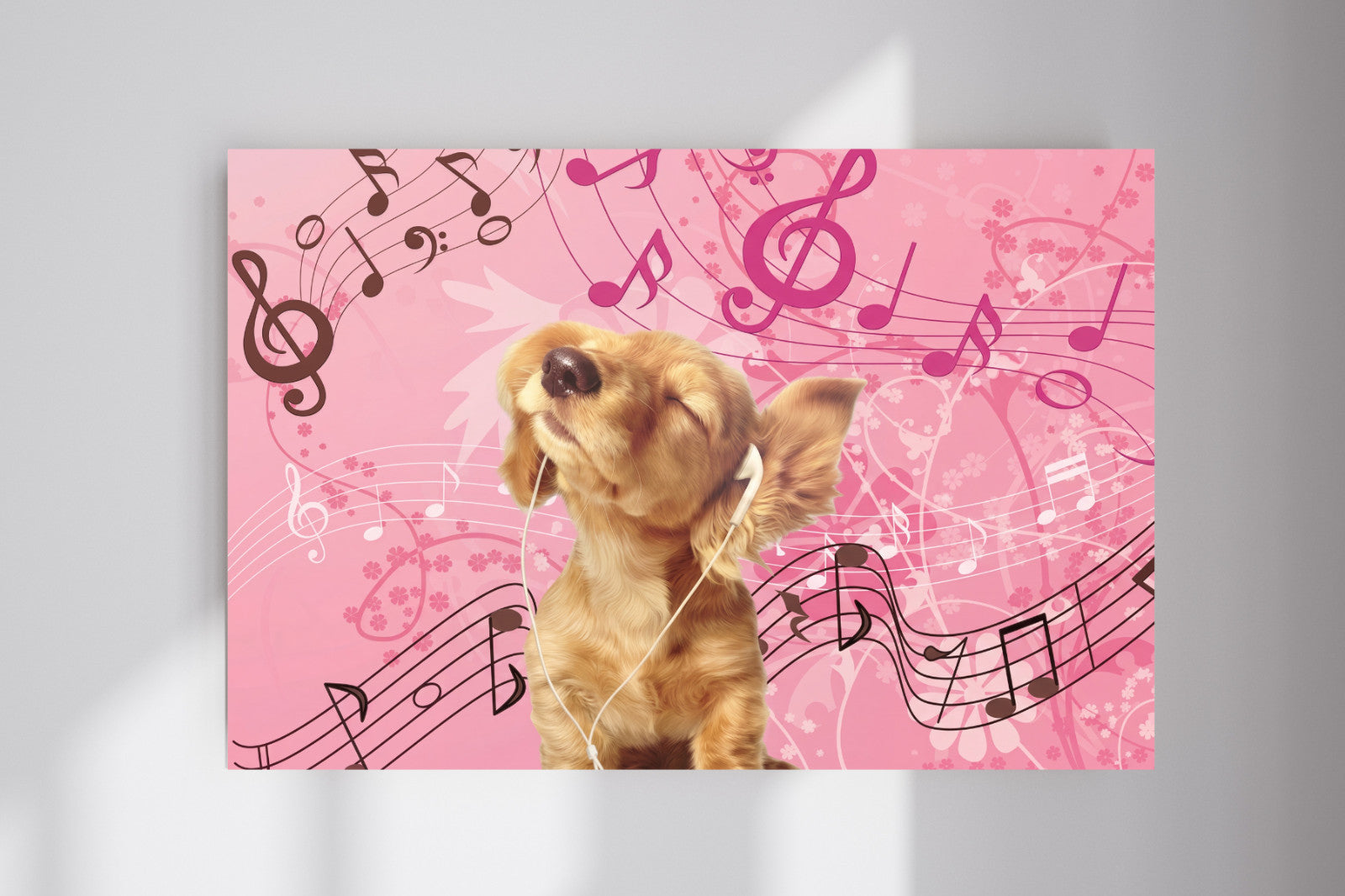 Frutiger Aero Cute Dog Puppy Listening to Music Wall Poster Photo Print