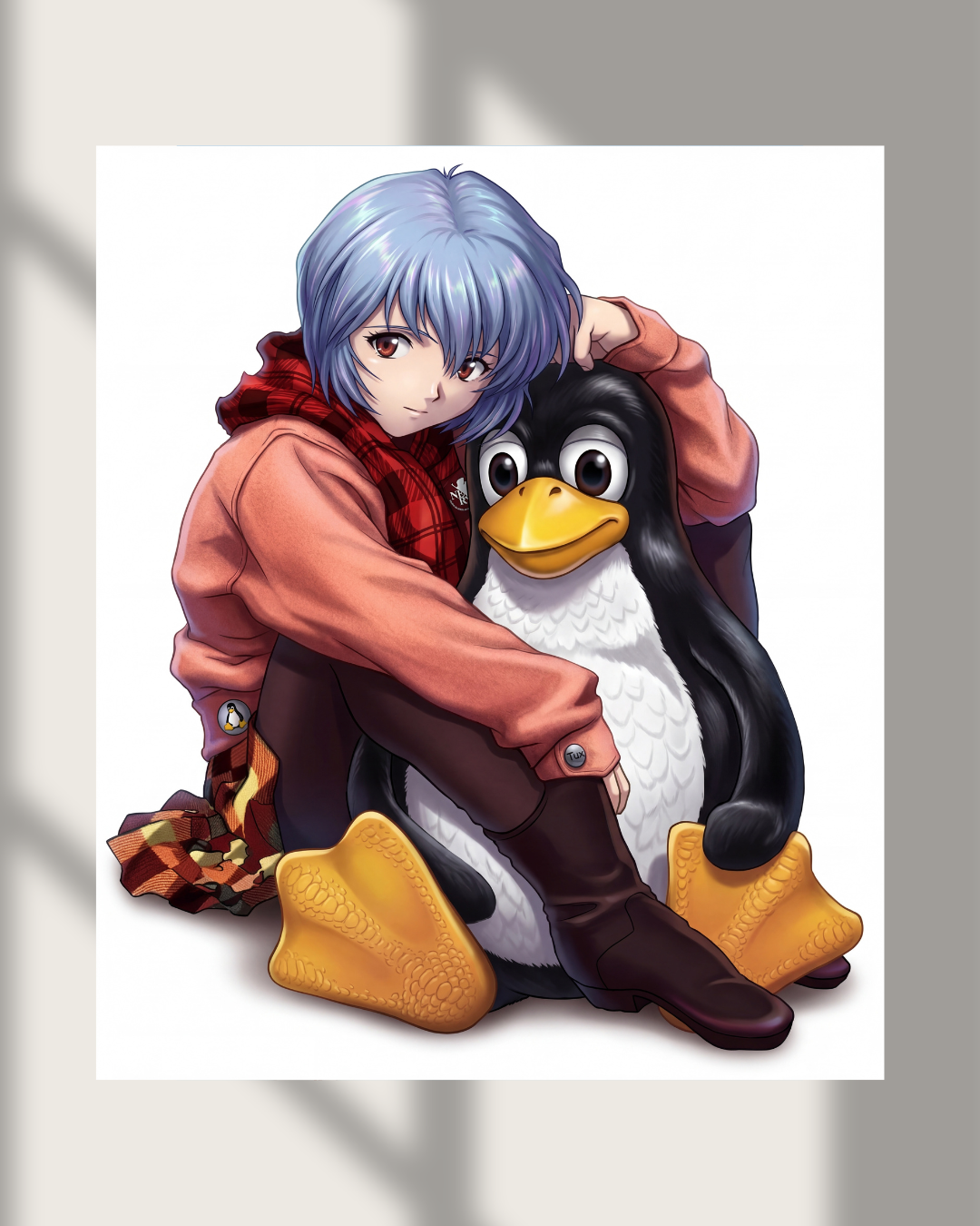 Anime Girl Hugging Tux Linux Penguin Poster Photo Print