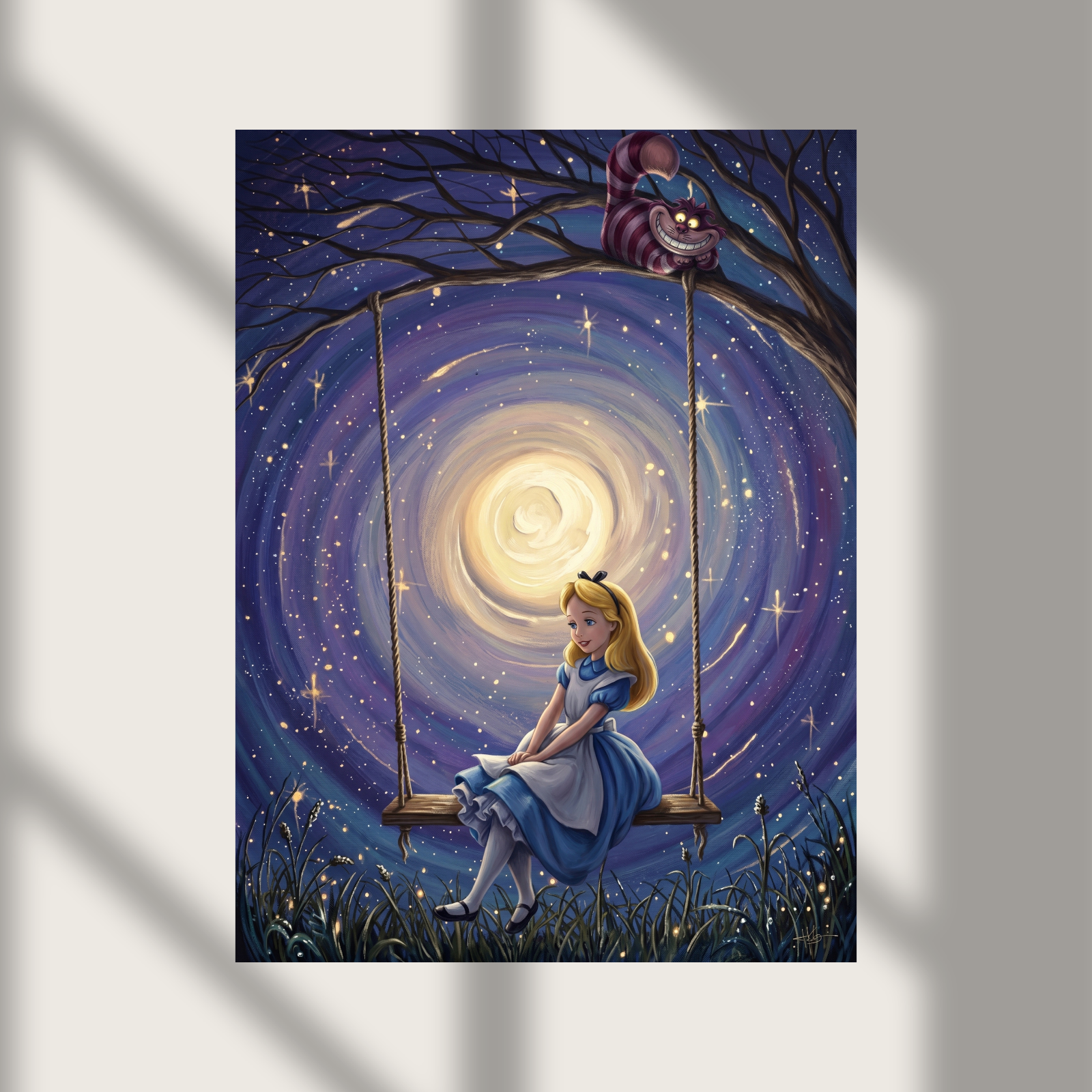 Alice in Wonderland Starry Night Full Moon Poster Photo Print